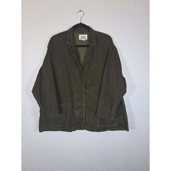 FLAX by JEANNE ENGLEHART Women's Button Corduroy Set Green Speckled Large - Picture 2 of 8